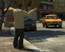 Hailing a cab in Grand Theft Auto IV.