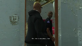 Before leaving, Tenpenny sarcastically praises CJ's garage.