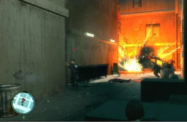 The explosion of the police car.