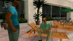 Victor arrives at the Ducum Inn hotel and meets Gonzalez by the pool.