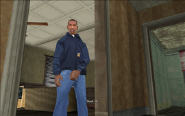 After some time, CJ gives up and goes outside.