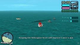 Keeping the helicopter level will improve Lance's aim.