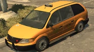 A Cabby with side steps and an all-yellow color set in Grand Theft Auto IV. (Rear quarter view)