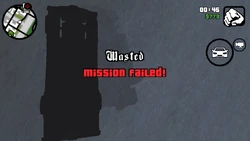 Wasted in GTA San Andreas (mobile version, during a regular mission).