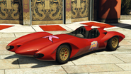 A Scramjet with an Impotent Rage livery in Grand Theft Auto Online. (Rear quarter view)