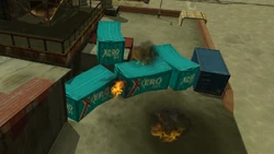 Xero Gas shipping containers after the  explosion during the mission 