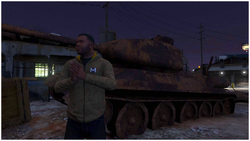 Franklin in front of the T-34.