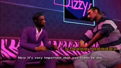 Jizzy B. talking to T-Bone Mendez inside the Pleasure Domes.