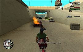 As CJ and Smoke begin escaping, the pursuing Russians find a ramp into the storm drain and some more bikers come after them.