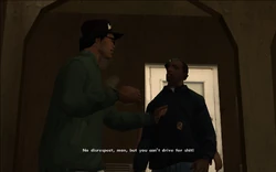 Ryder responds to this request by turning to CJ and once again insulting his driving skills.