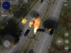  using a flamethrower in Grand Theft Auto: Chinatown Wars