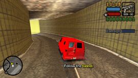 Toni Cipriani driving a van down the completed Shoreside Vale portion of the Porter Tunnels in 1998 from Bringing the House Down.