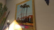 A painting on the wall, reading "R North", a reference to Rockstar North.