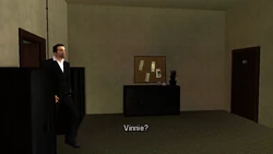 Toni enters Vincenzo's office looking for him.