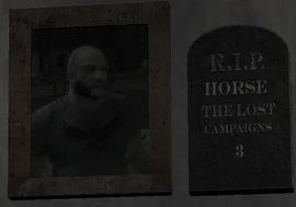 Horse's memorial photograph and plaque in The Lost MC Clubhouse.