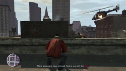 More assassins have arrived. Find a way off the roof.