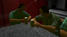 The unnamed bodyguard and Mike at the bar inside Vercetti Estate during Bar Brawl.