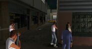 Tommy Vercetti meeting Rico outside the Haitian drug factory.