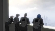The Protagonists overlooking Los Santos at the Observatory at the end of the Doomsday Scenario.