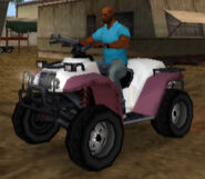 Victor Vance riding a Quad in GTA Vice City Stories.