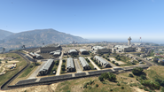 Overview of Fort Zancudo in Blaine County, San Andreas, in Grand Theft Auto V.