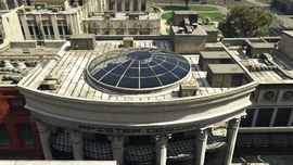 The rooftop of the store with the distinctive circular domed skylight.