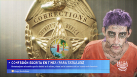 Megamundo "Mega Noticas" broadcast graphic of the arrest, in Spanish.