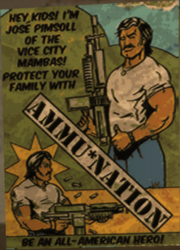 Poster in an Ammu-Nation store with José Pimsoll holding an M249. (GTA Vice City Stories)