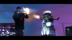 The player launching an  rocket at a hostile 