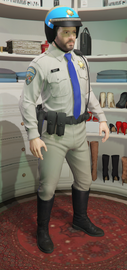 Michael De Santa wearing the cop outfit in Grand Theft Auto V.