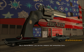 CJ arrives at the Ammu-Nation outlet in Market to stock up on ammunition.