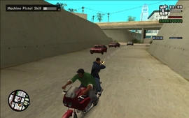 CJ taking out the pursuing cars that were dropped off from the Packer pursuing them.