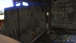 8s pattern (3 white, 5 black next to the doorway) and crude drawing (left).