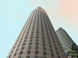The skyscraper as seen from street level.