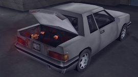 Trunk area of the "corpse" Manana featured during "Dead Skunk in the Trunk" in Grand Theft Auto III.