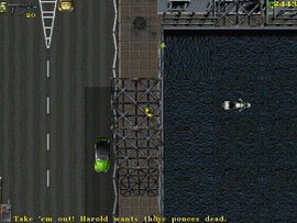 The protagonist finds a Flamethrower and Pretty Charlie tells them that Harold Cartwright wants the Mods dead.
