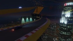 The track turns left and leads back to the construction site