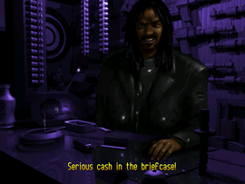 He says there's a large amount of cash in the briefcase, enough for the protagonist to retire.