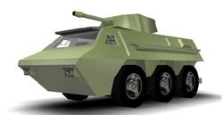 Earlier rendition of the Rhino Tank known simply as the "Tank", based on the VAB Fox armored car.