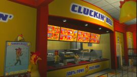 The Cluckin' Bell Counter with the figure on the left. (The left employee also wears the Cluck Norris outfit)