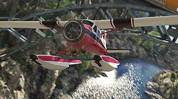 The Dodo seaplane in flight.
