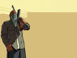 A GSF member with an AK47 in GTA San Andreas.