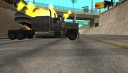 A Tanker exploding after Sweet's car crashes into it.