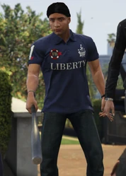 Javier Madrazo wearing a Flying Bravo polo as seen in mission Marriage Counseling.