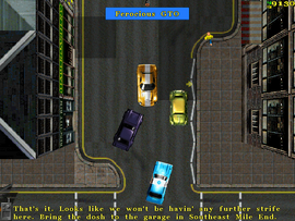 The contact tells the protagonist to deliver the money to the garage in Southeast Mile End.