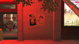 Promotional poster next to a RamJam FM poster.