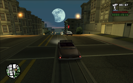 Carl chasing the preacher's limo through the streets of San Fierro.