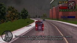 Bonus points are awarded for causing spectacular crashes, spinning, flipping or destroying vehicles.