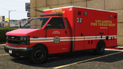 Grand Theft Auto V rendition; Los Santos Fire Department Ambulance (Rear quarter view).