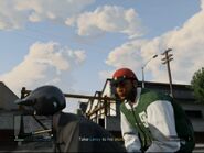 GTA Online protagonist and an NPC (Leroy) wearing helmets on a motorcycle.